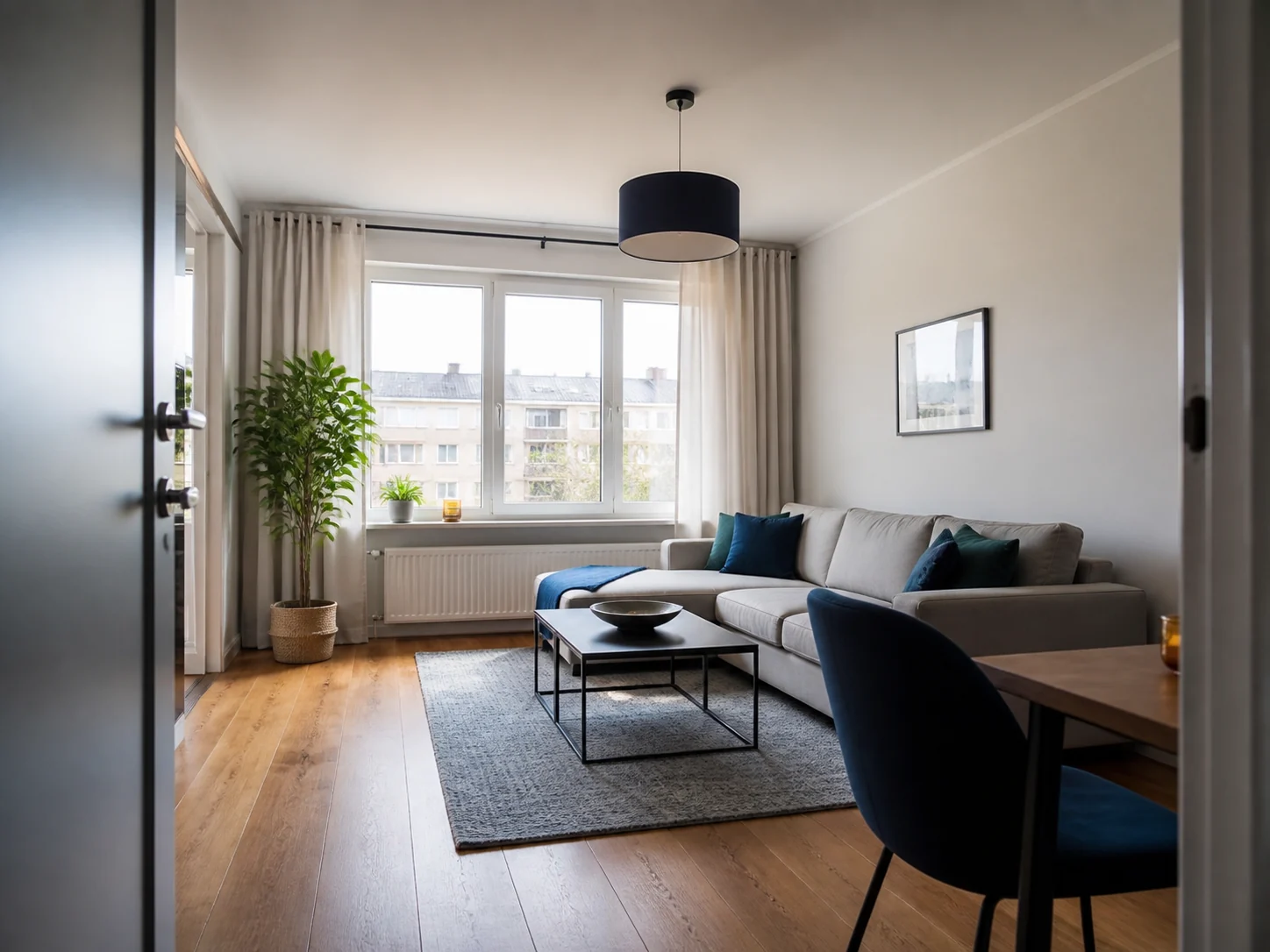 Jasny salon wynajmowanego mieszkania